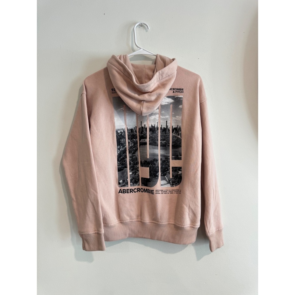 Abercrombie Relaxed Fit Graphic Hoodie Boys 11/12 Pink NYC Skyline Back Print